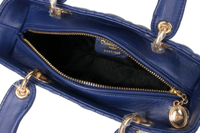 lady dior lambskin leather bag 6322 blue with gold hardware